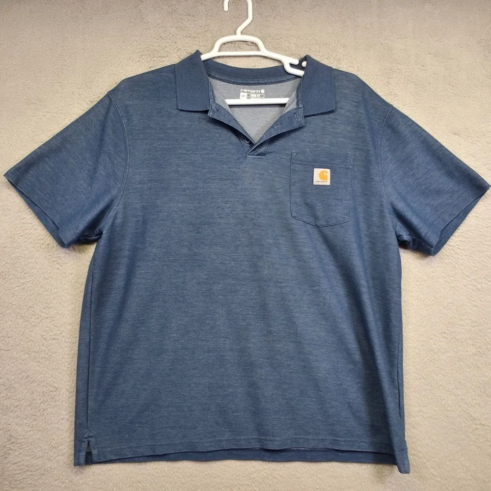 Carhartt Polo Shirt Mens 2XL Blue Loose Fit Midweight Pique Knit Workwear K570 - Picture 2 of 10
